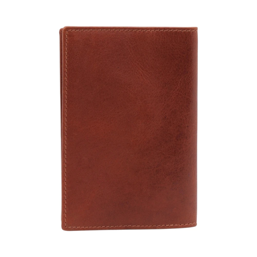 Back view of Chestnut  leather passport holder on a white background