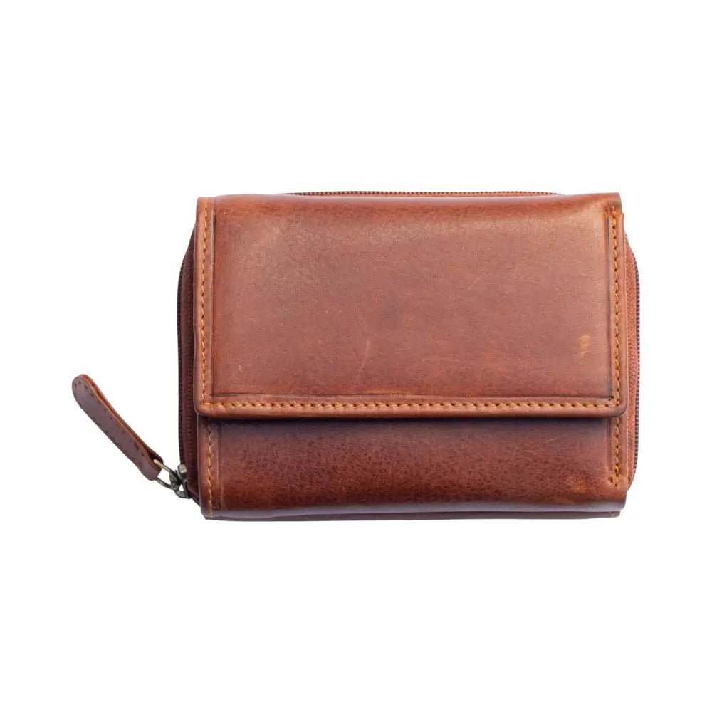 Chestnut leather wallet on a white background