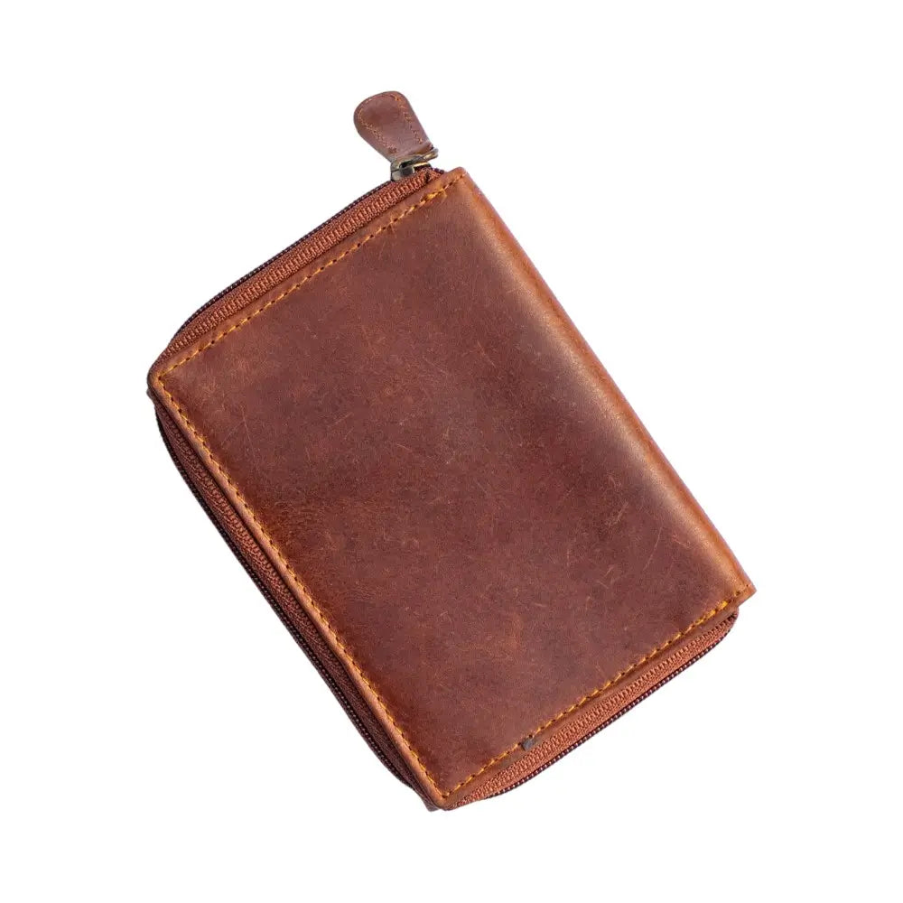 Chestnut leather wallet on a white background