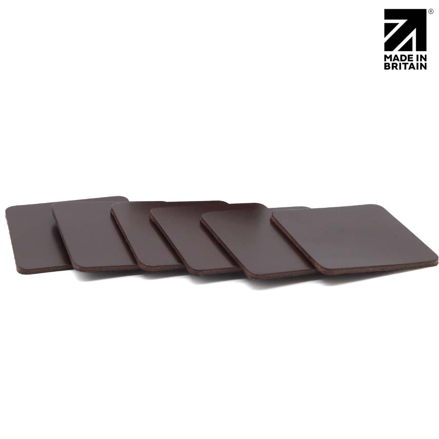 Full Grain Leather Coaster Set - Premium Square Leather Coasters - MIB4830S