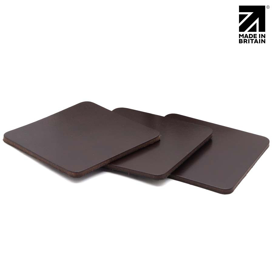 Full Grain Leather Coaster Set - Premium Square Leather Coasters - MIB4830S