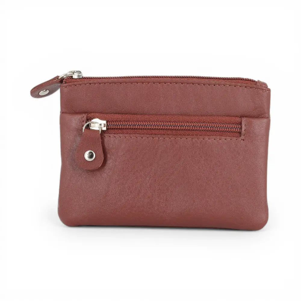 Chocolate leather wallet with a zipper on a white background
