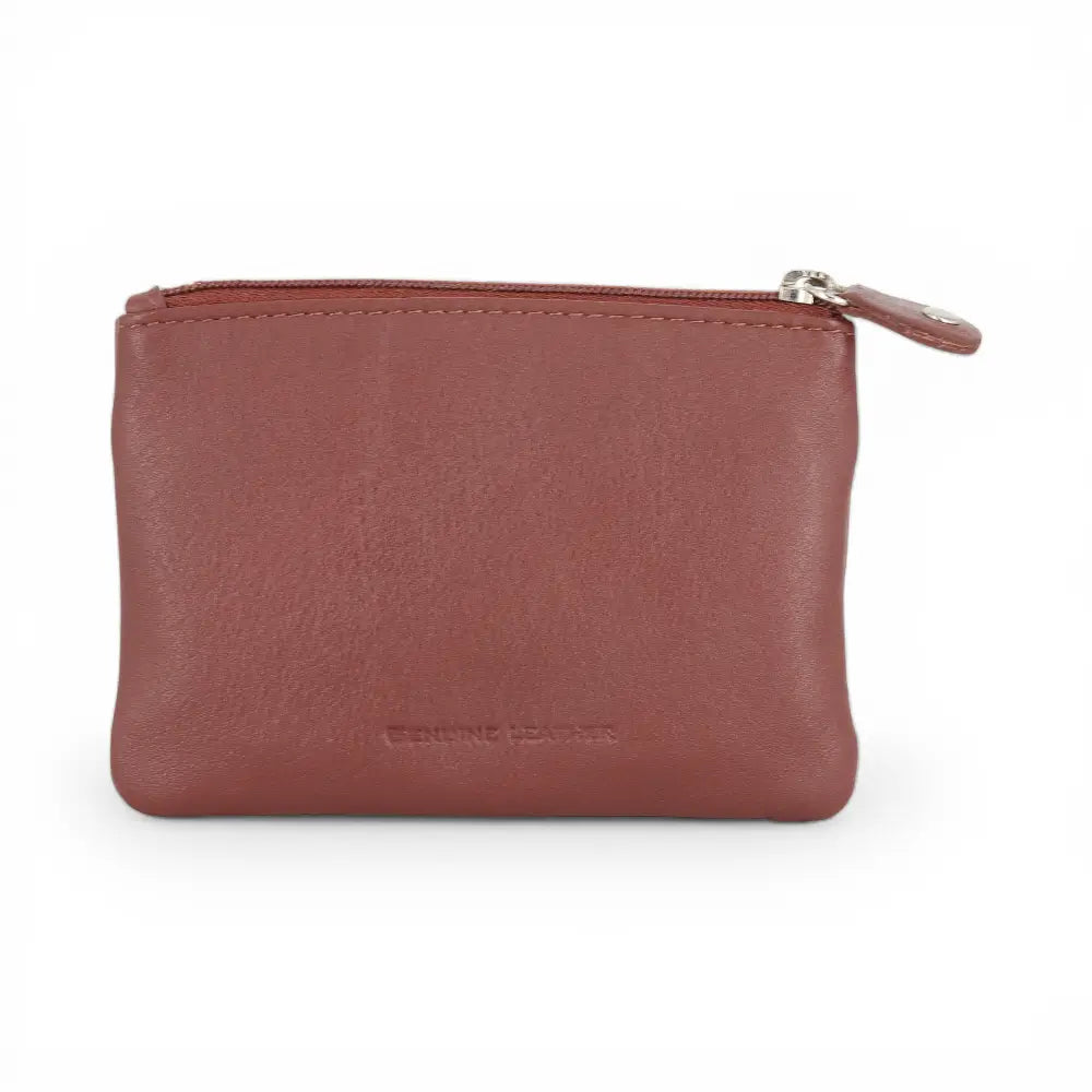 Chocolate leather pouch with a zipper on a white background