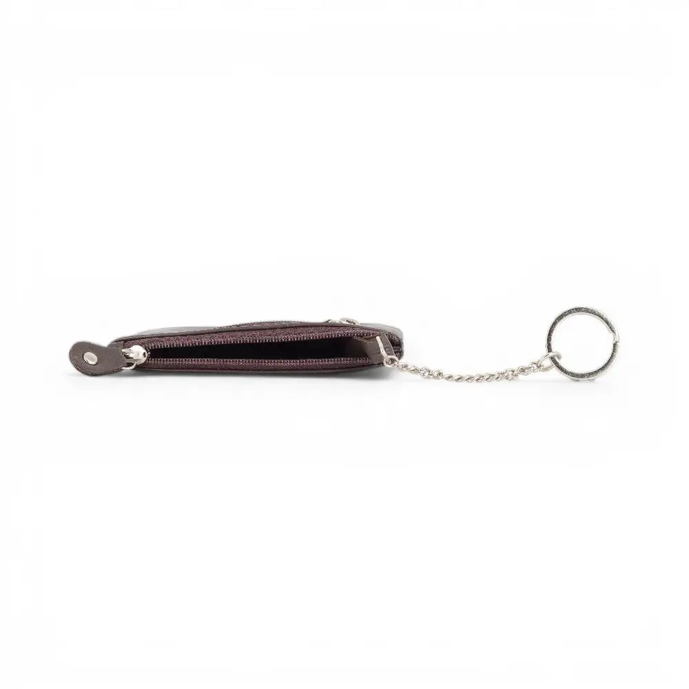 Coffee leather wallet with a chain on a white background