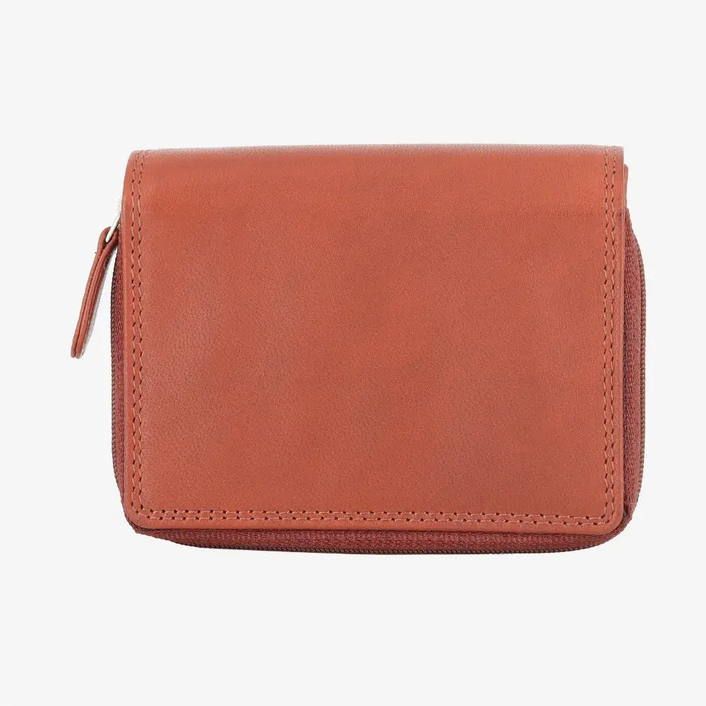 Back view of Cognac leather wallet on a white background