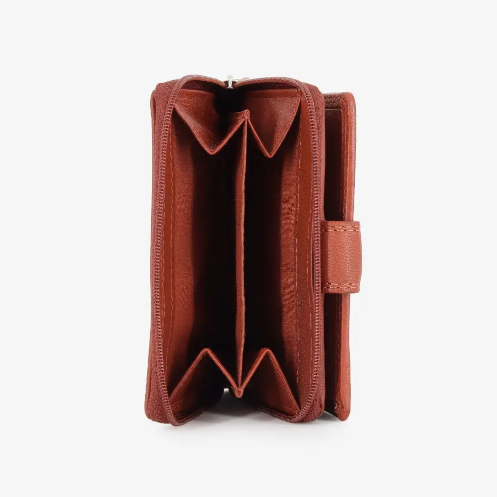 Cognac leather wallet on a white background