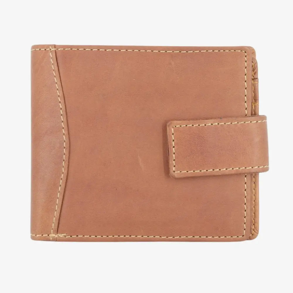 Front view of Cognac leather wallet on a white background