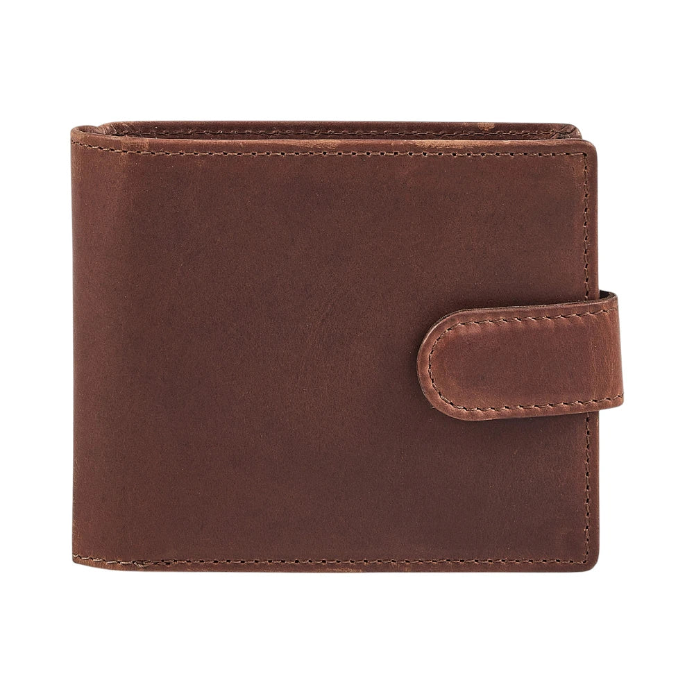 Front view of Cognac leather wallet on a white background
