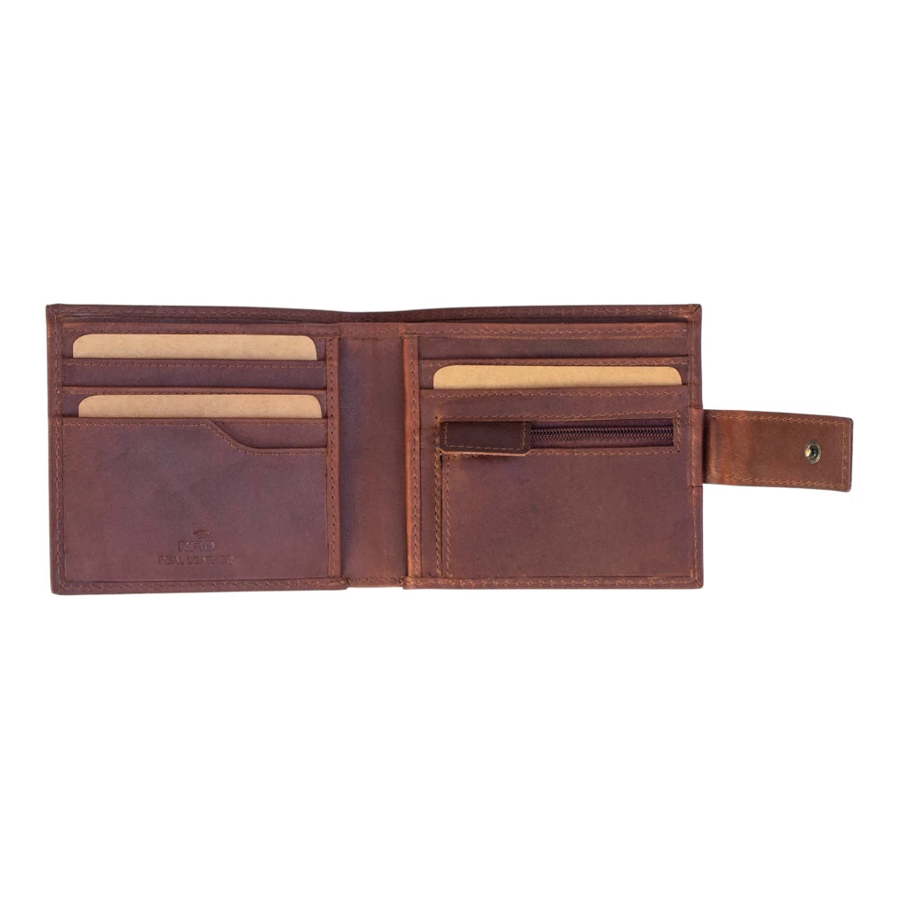 Cognac leather wallet on a white background