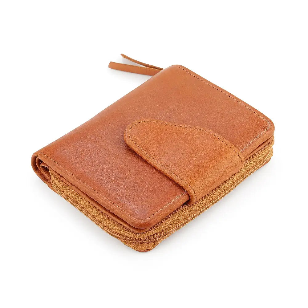 cognac leather wallet on a white background