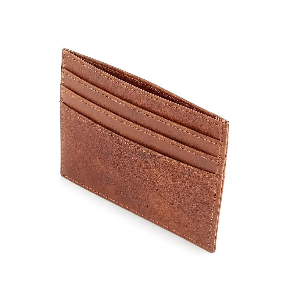 Cognac leather cardholder on a white background