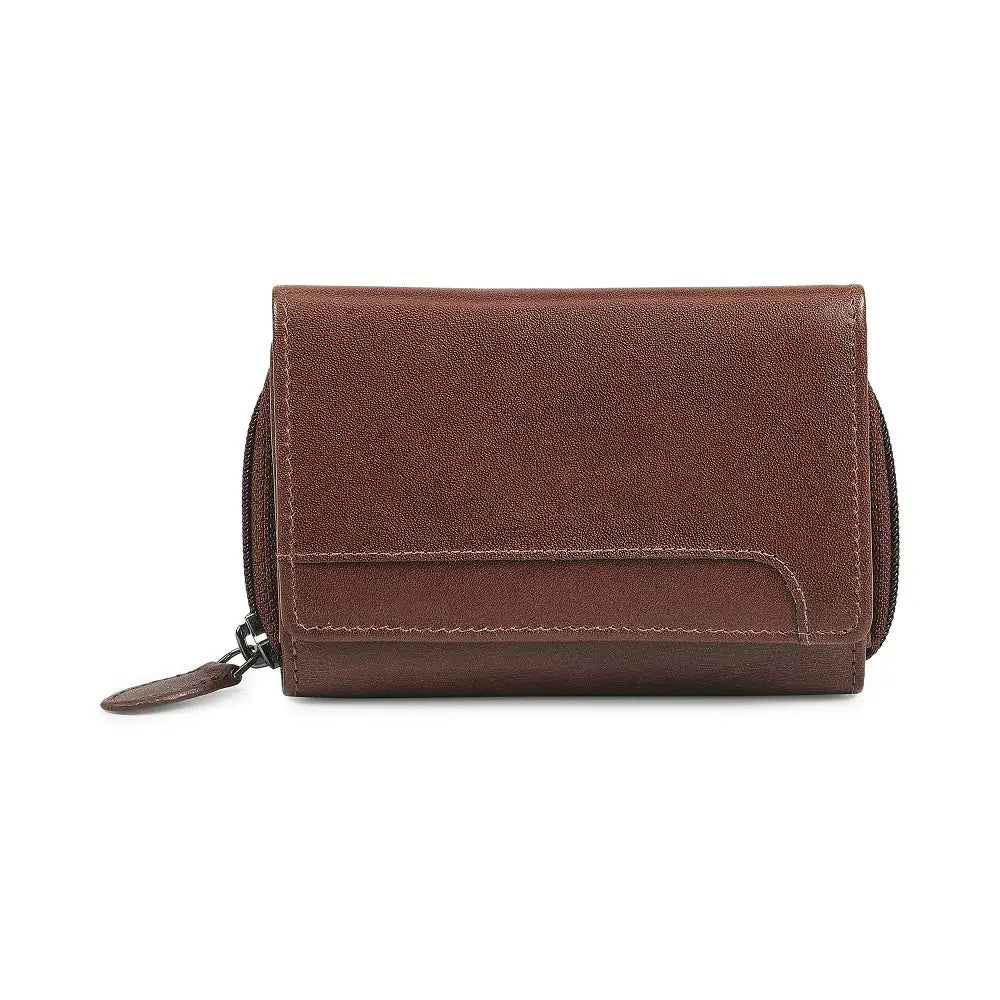 Cognac leather wallet on a white background