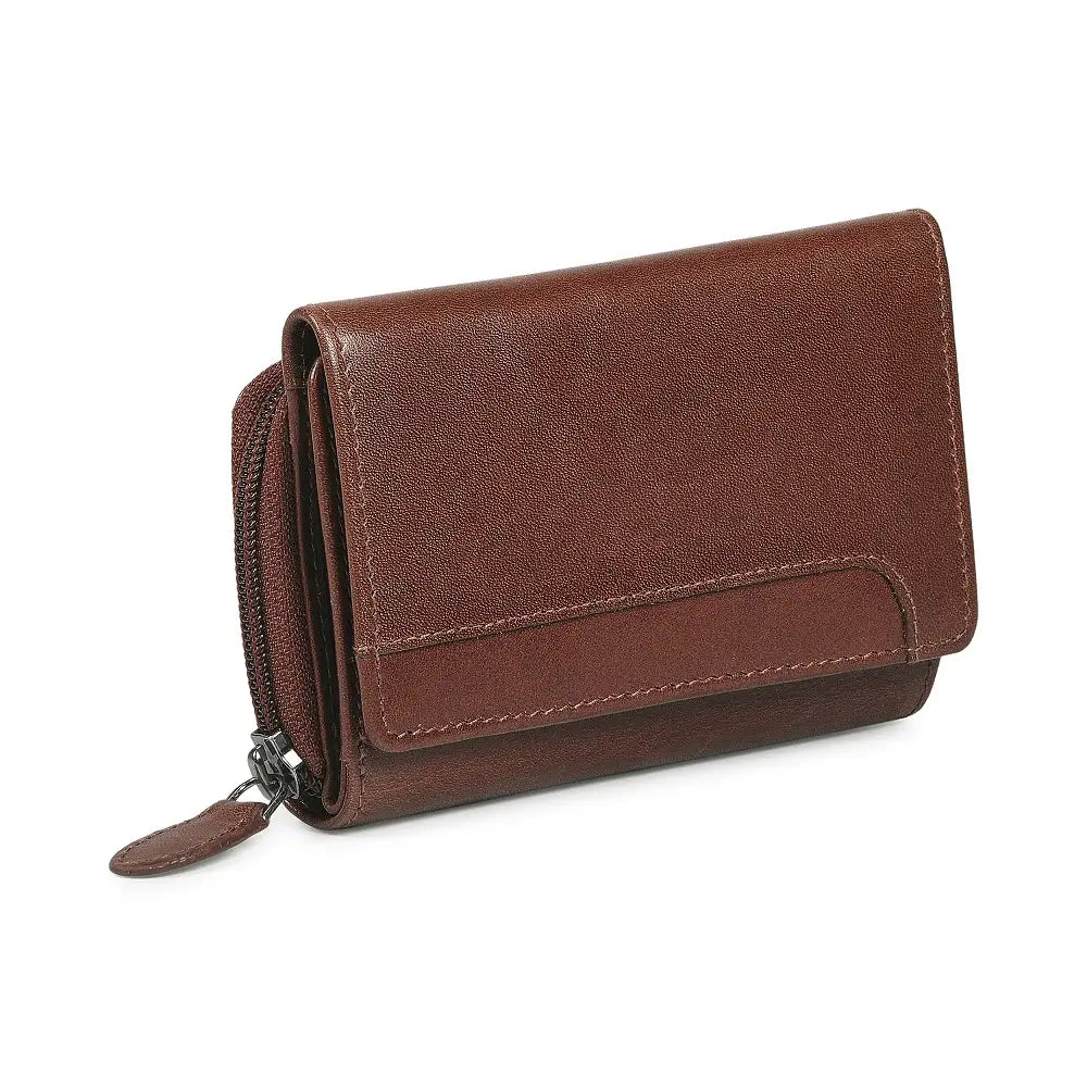 Cognac leather wallet on a white background