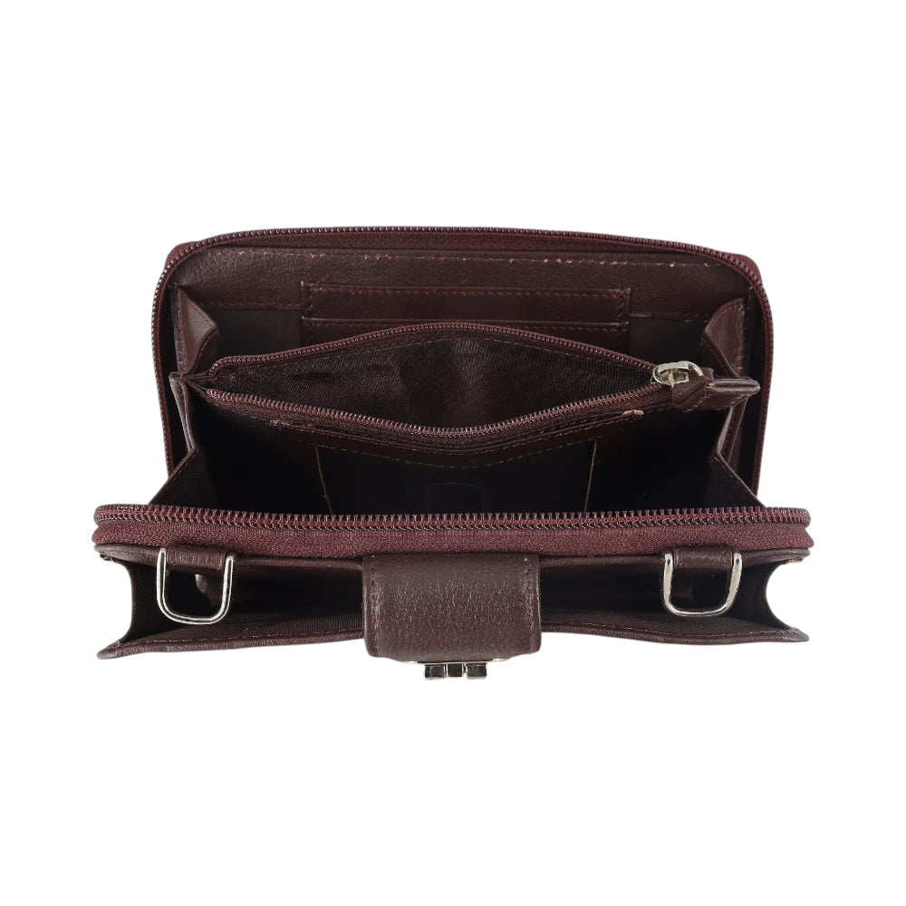 Brown leather purse on a white background