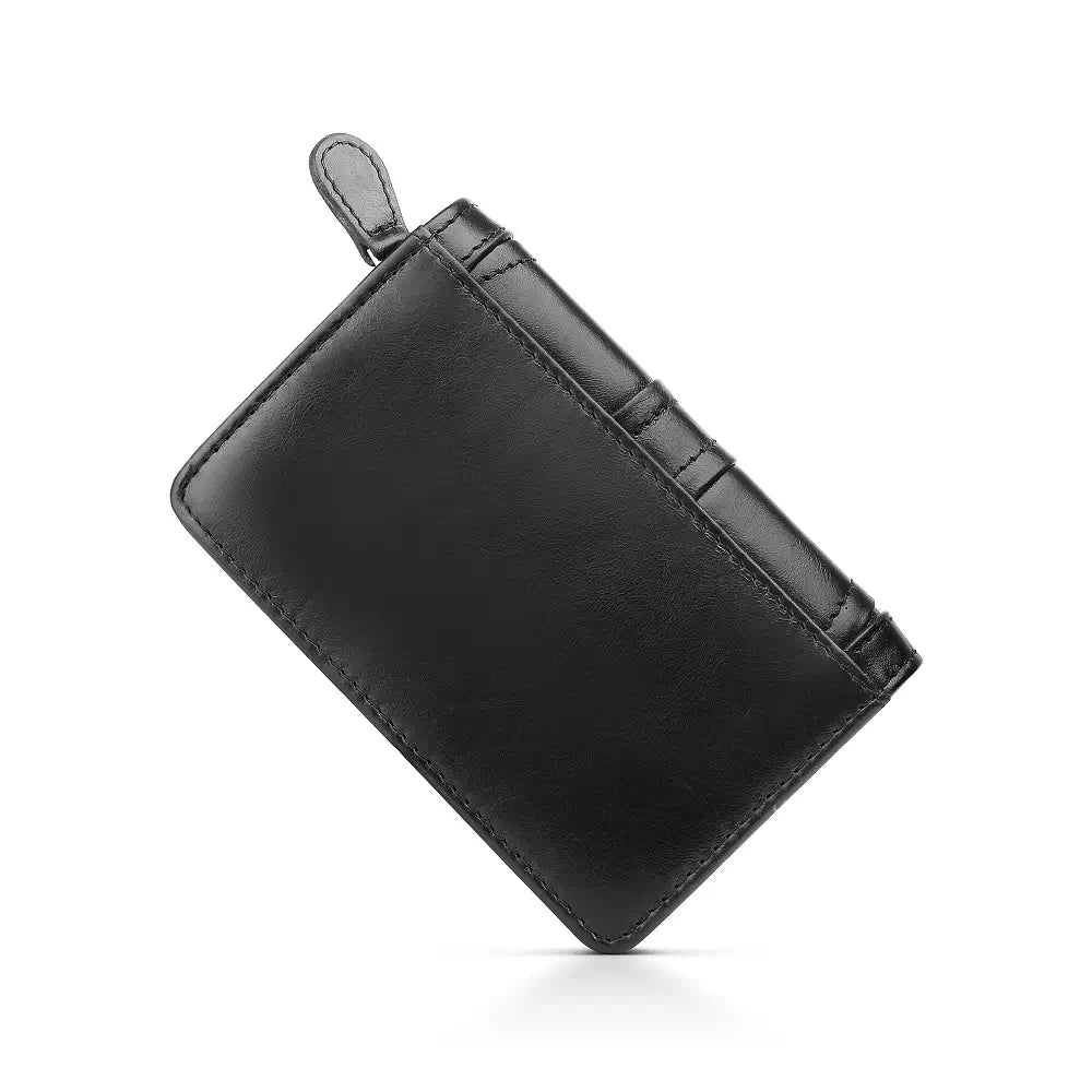 Black leather purse on a white background