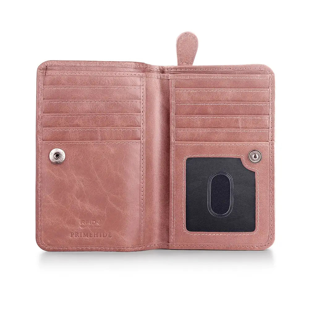 brown purse  leather open on a white background