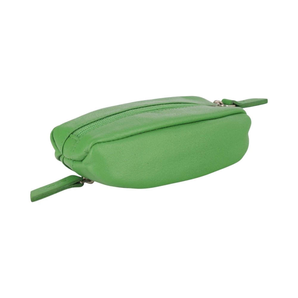 Top view of Green pouch on a white background