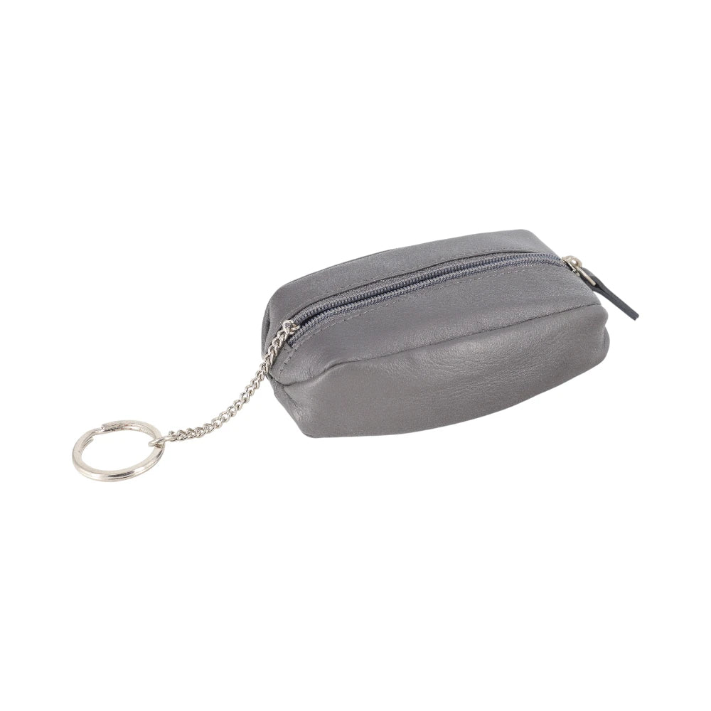 Slate keychain pouch with a chain on a white background
