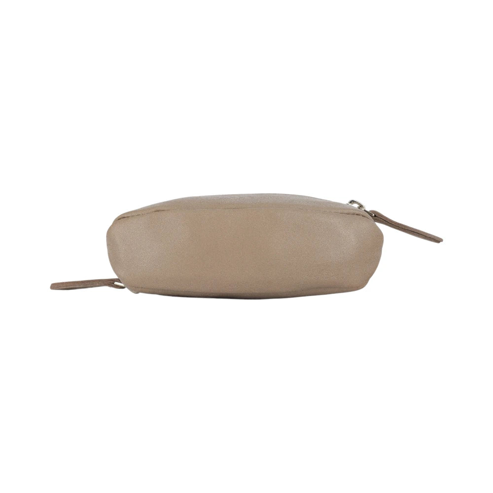 Taupe leather pouch on a white background