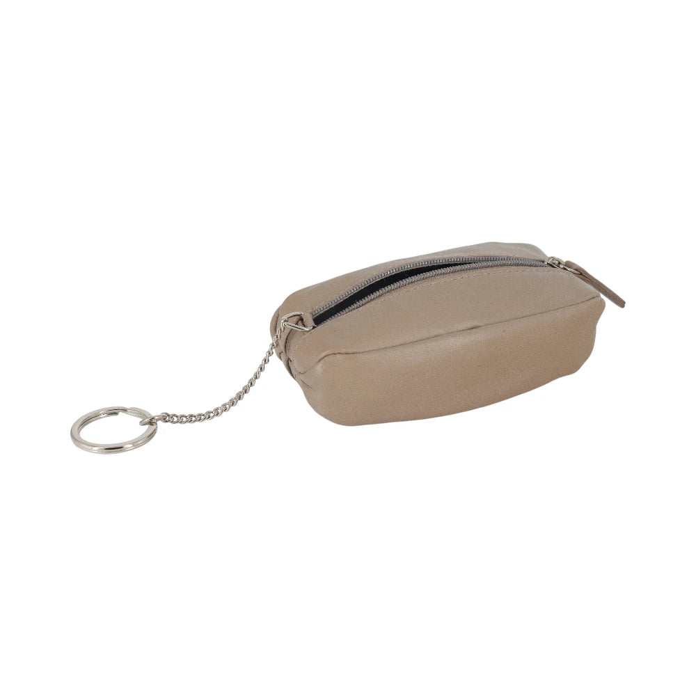 Taupe pouch with a zipper on a white background