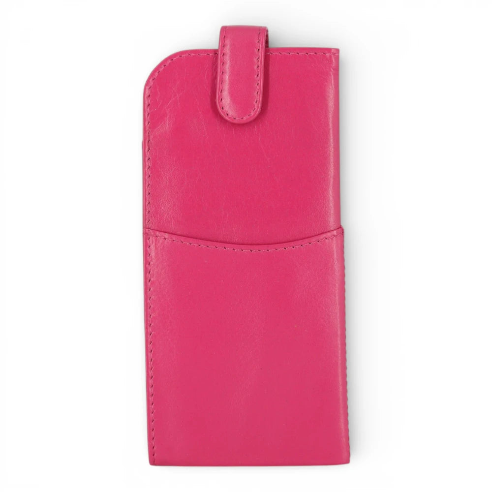 Fuchsia Spectacle Case with a strap on a white background