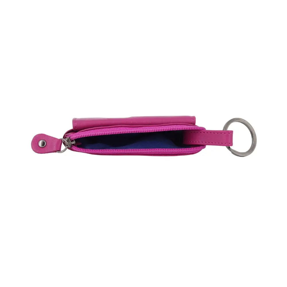 Fuchsia keychain pouch with a zipper on a white background