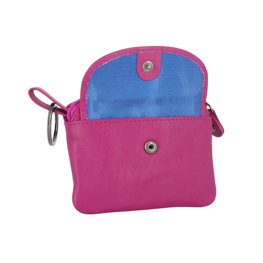 Fuchsia  pouch with blue interior on a white background