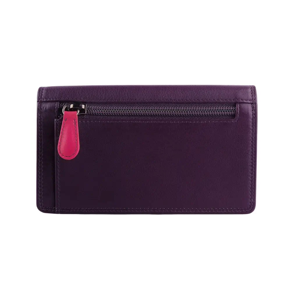 Back view of Grape wallet with red bottom section on a white background