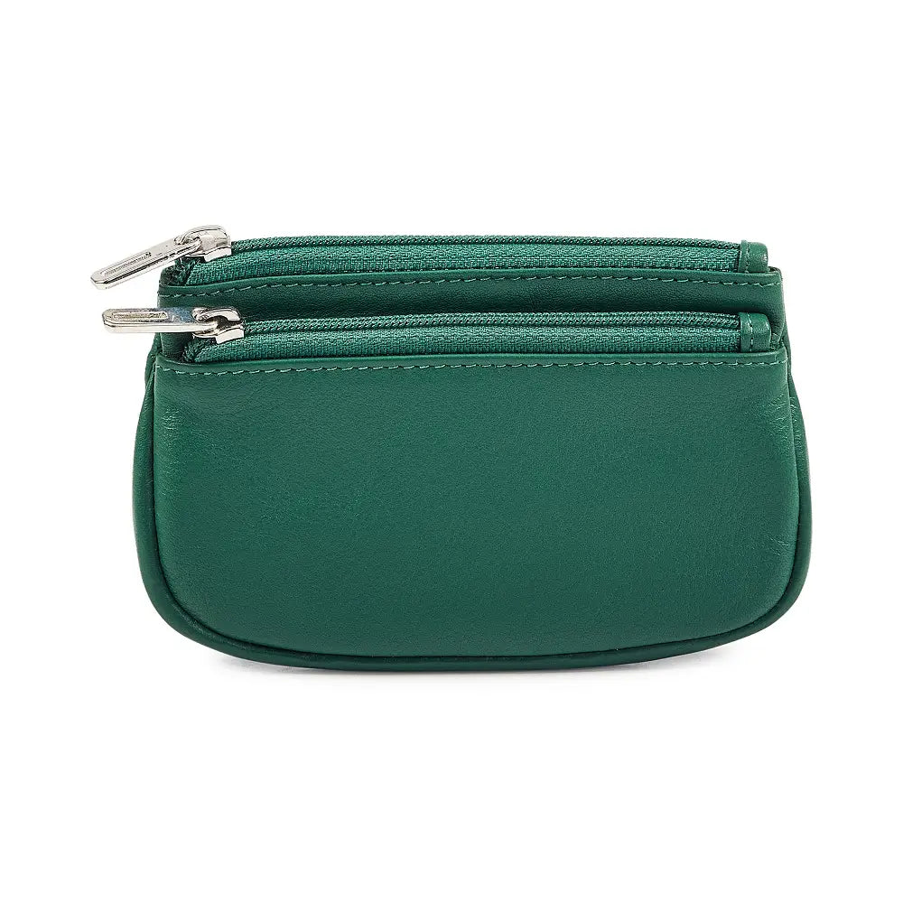 Women's green leather coin holder with double zip 