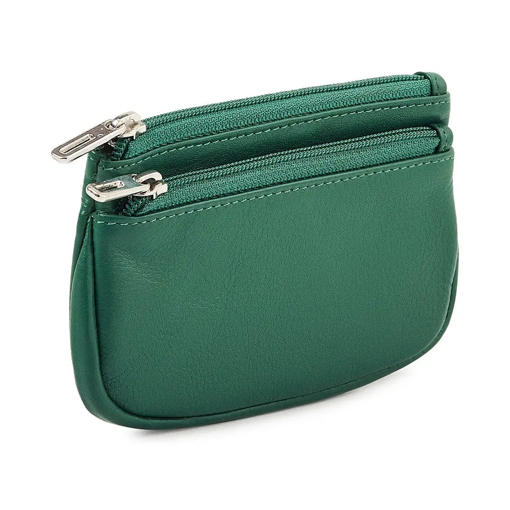Soft green leather double compartment purse  