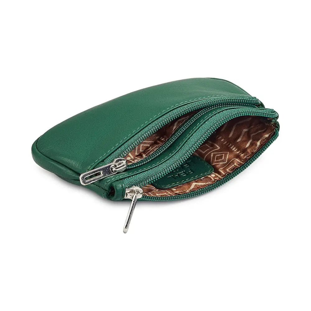 Stylish green leather zip coin purse