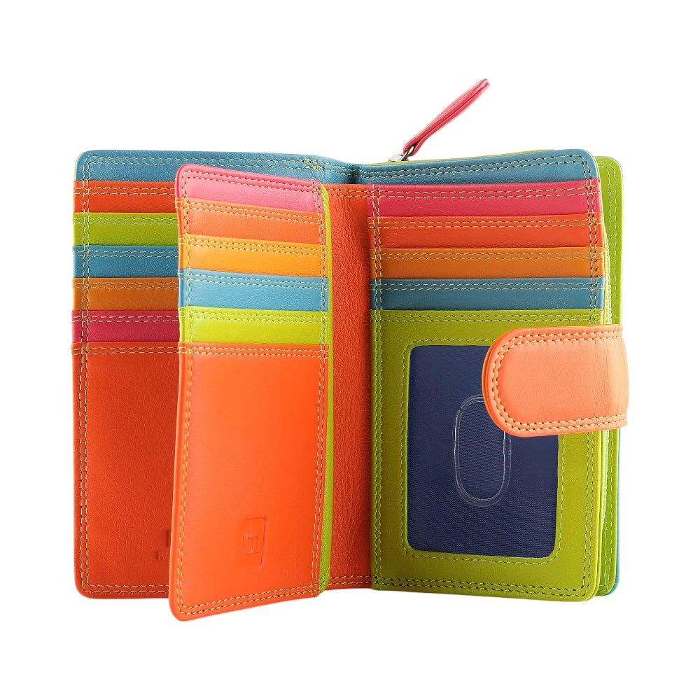 Green wallet with multiple card slots on a white background