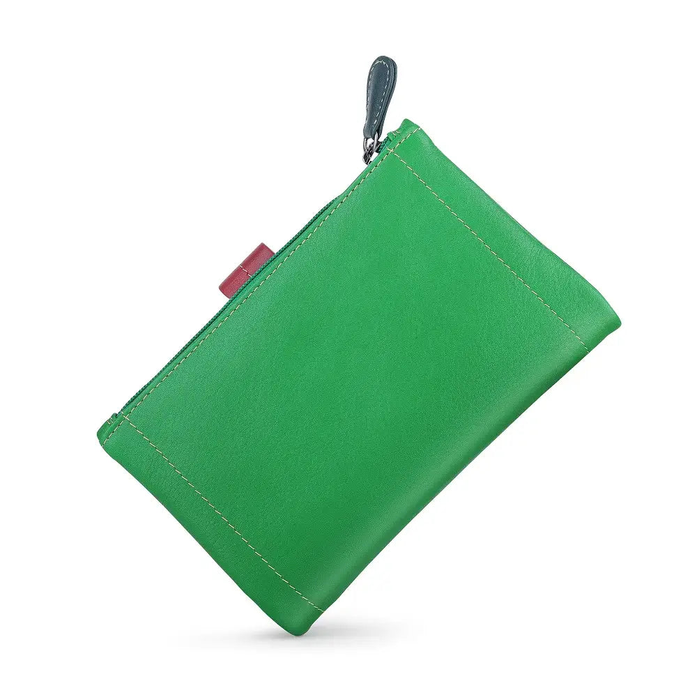 Green leather purse on a white background