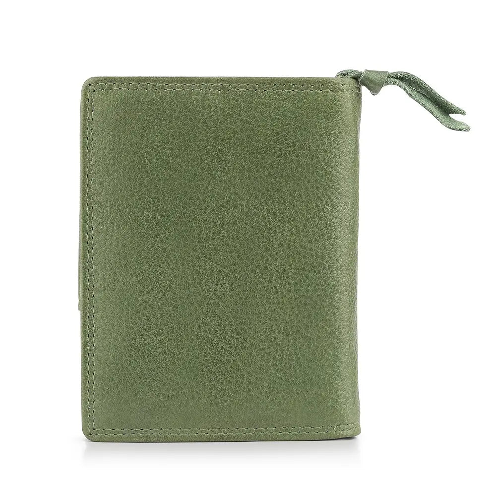 Back view of Green leather wallet on a white background