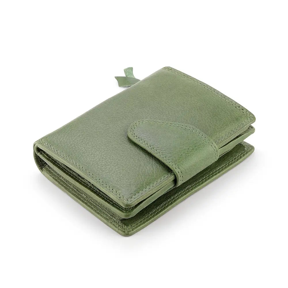 Top view of Green wallet on a white background