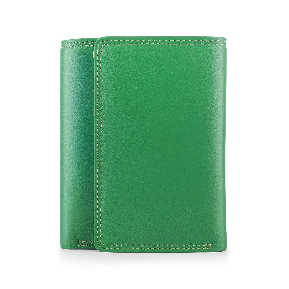 Front view of Green leather wallet on a white background