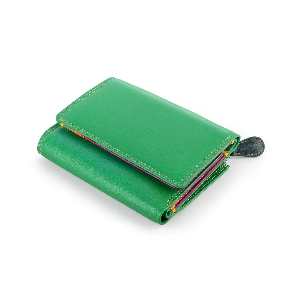 Green leather wallet on a white background