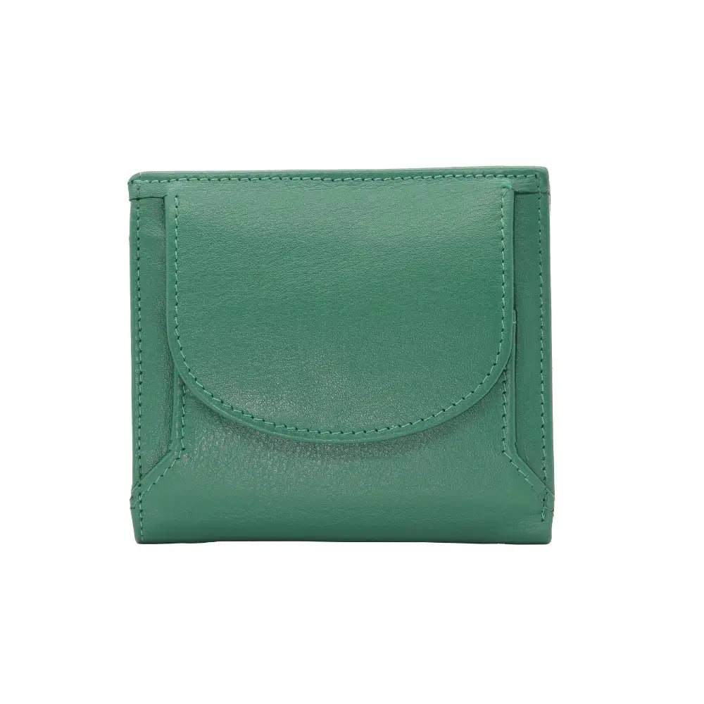 Front view of Green leather wallet on a white background