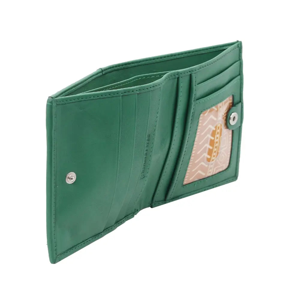 Green wallet with a card holder on a white background