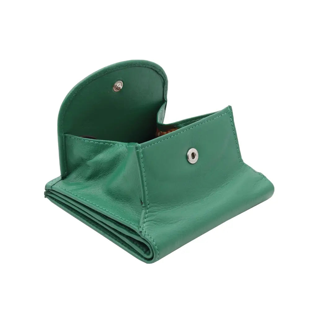 Green leather wallet on a white background