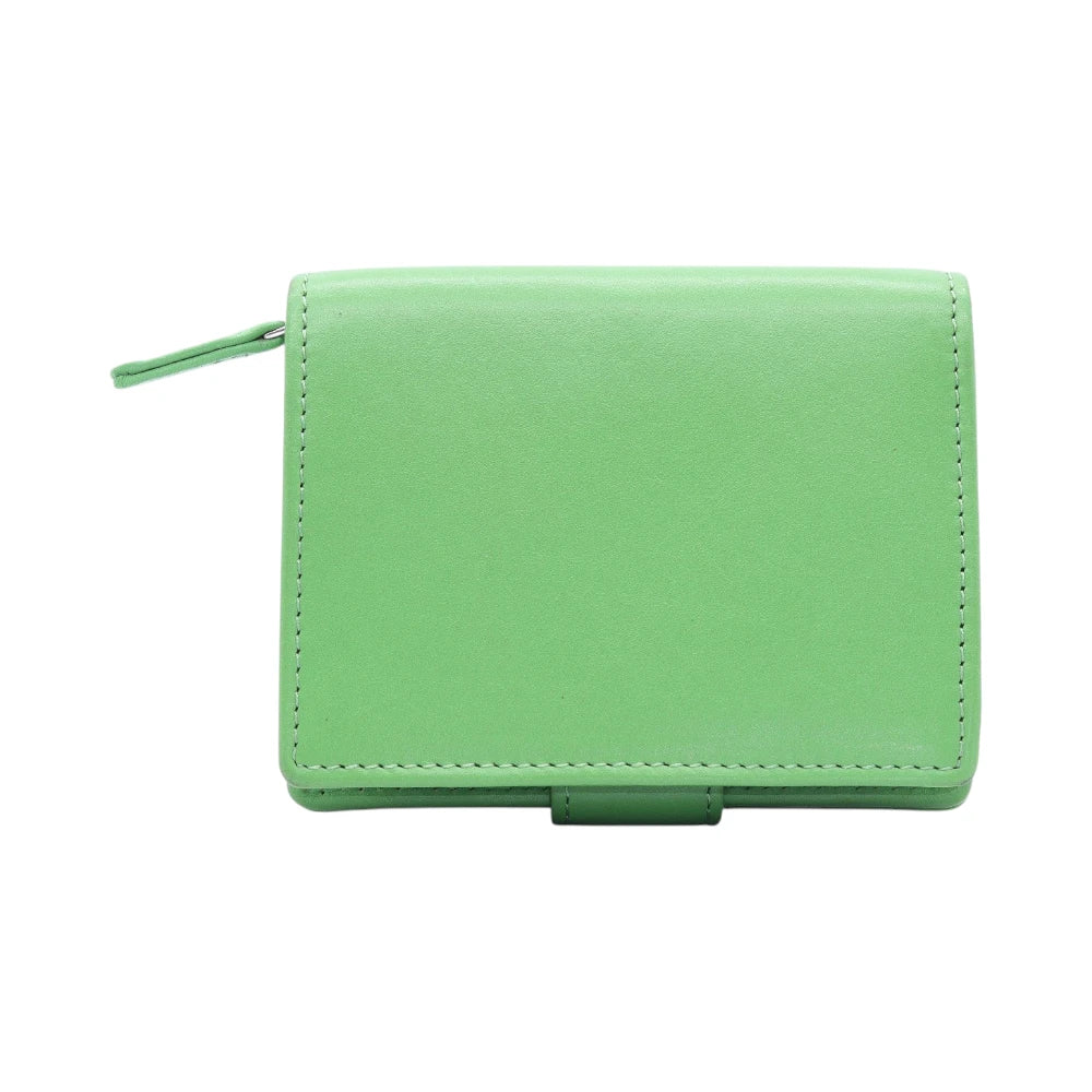 Back view of Green leather purse  on a white background