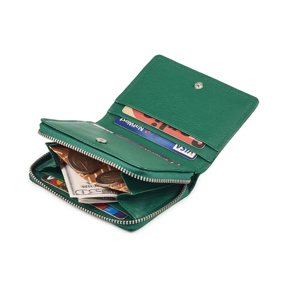 Miami green leather zipped card holder made from real leather with