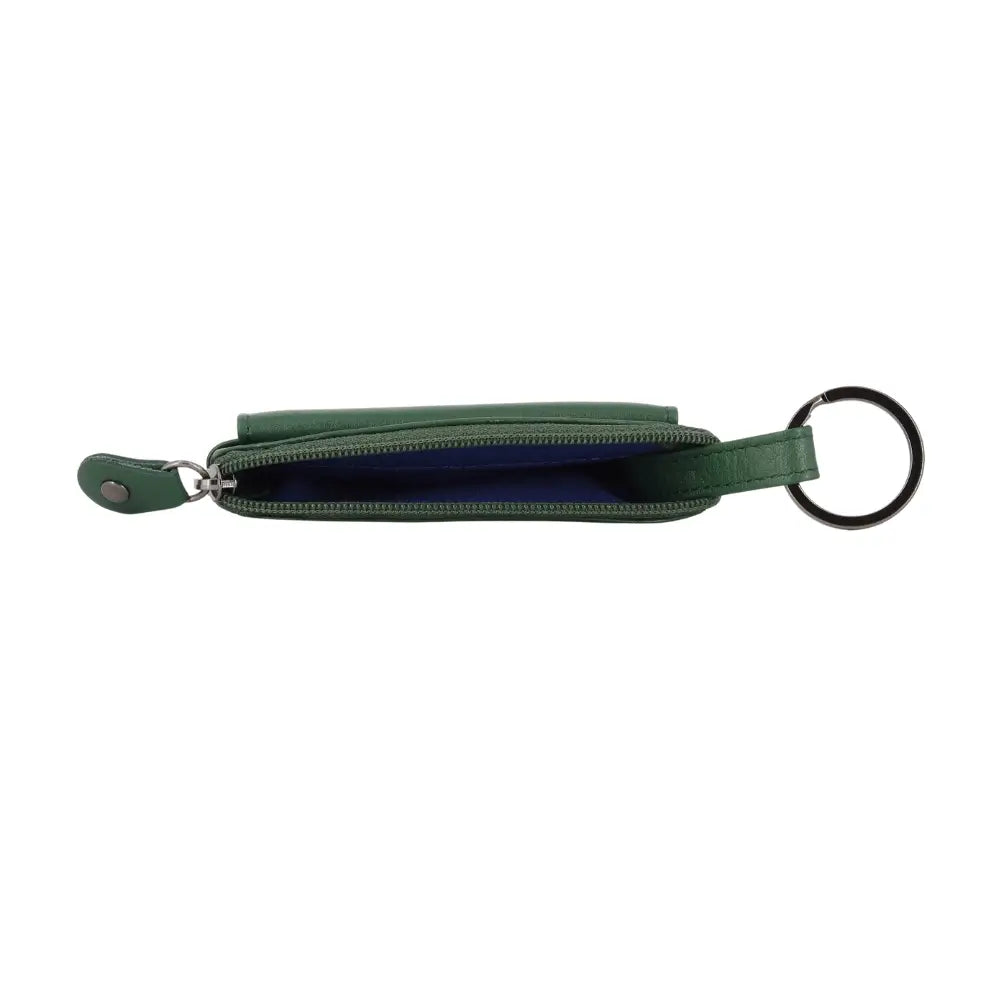 Green keychain pouch with a zipper on a white background
