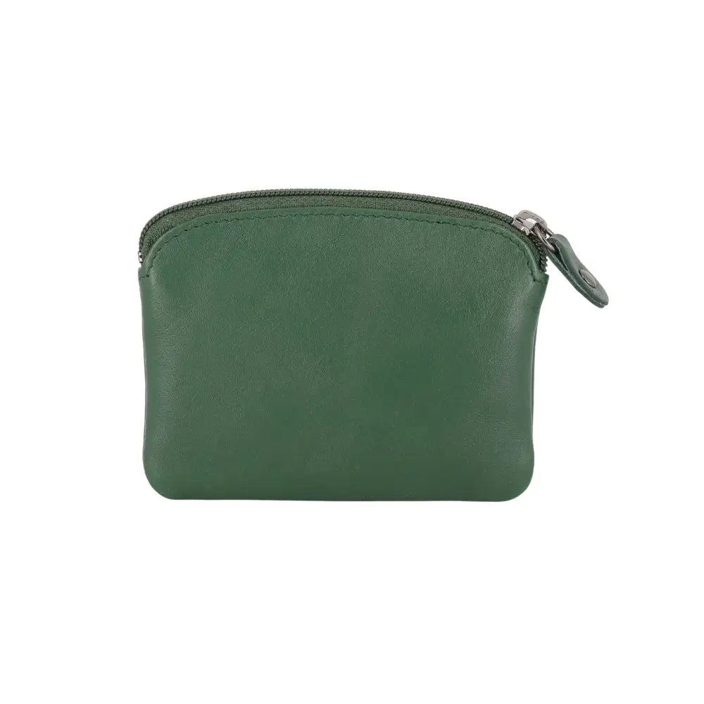 Green leather pouch with a zipper on a white background