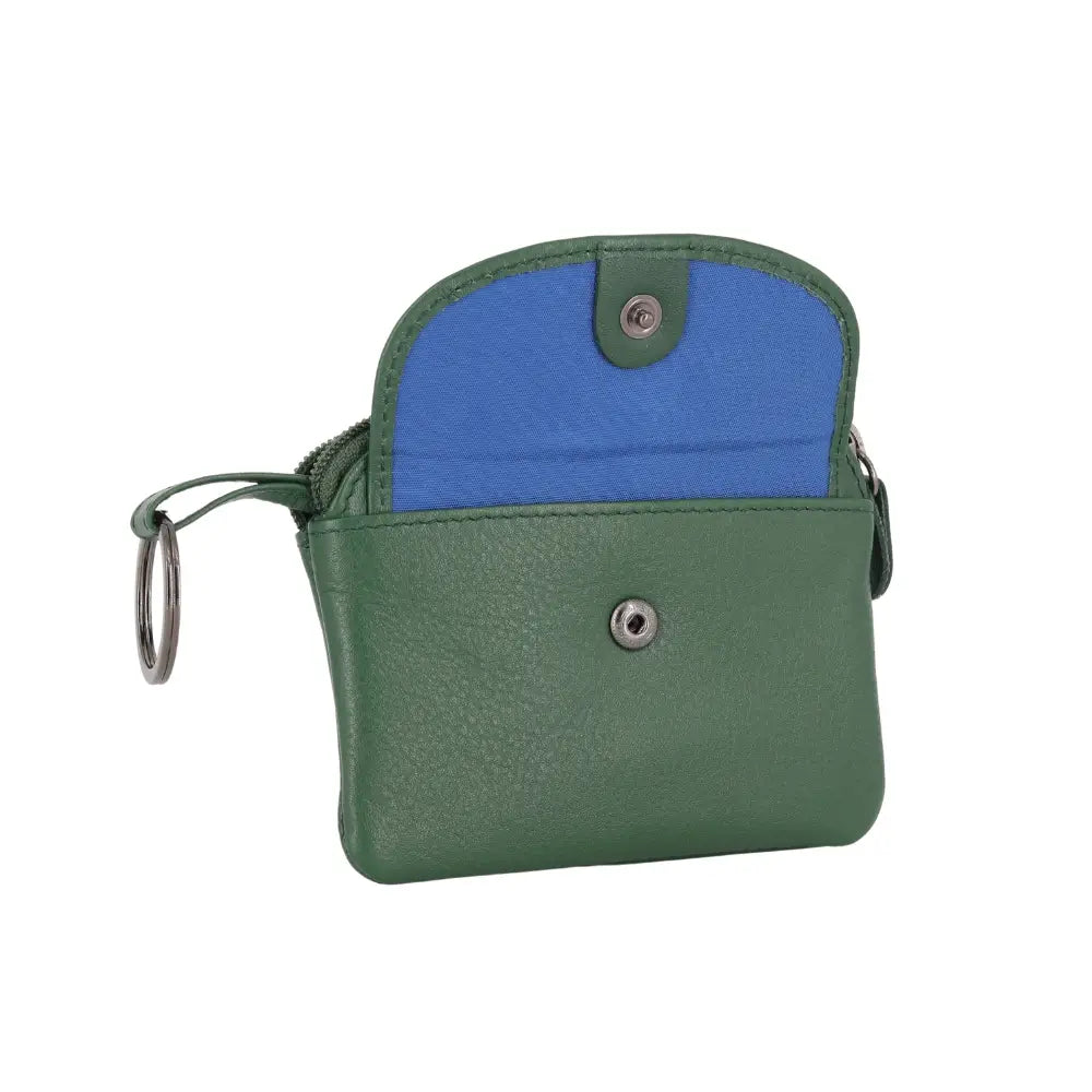 Green pouch with a ring on a white background