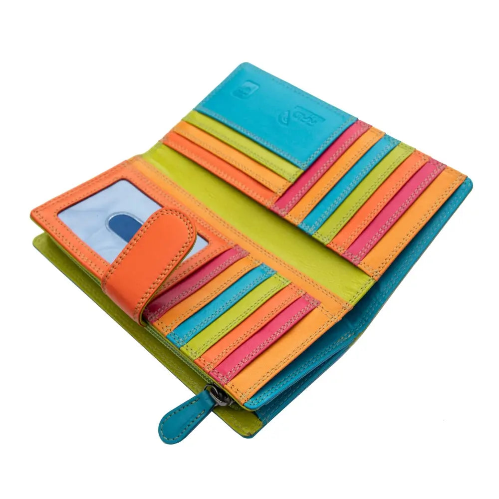 Green wallet with striped design on a white background