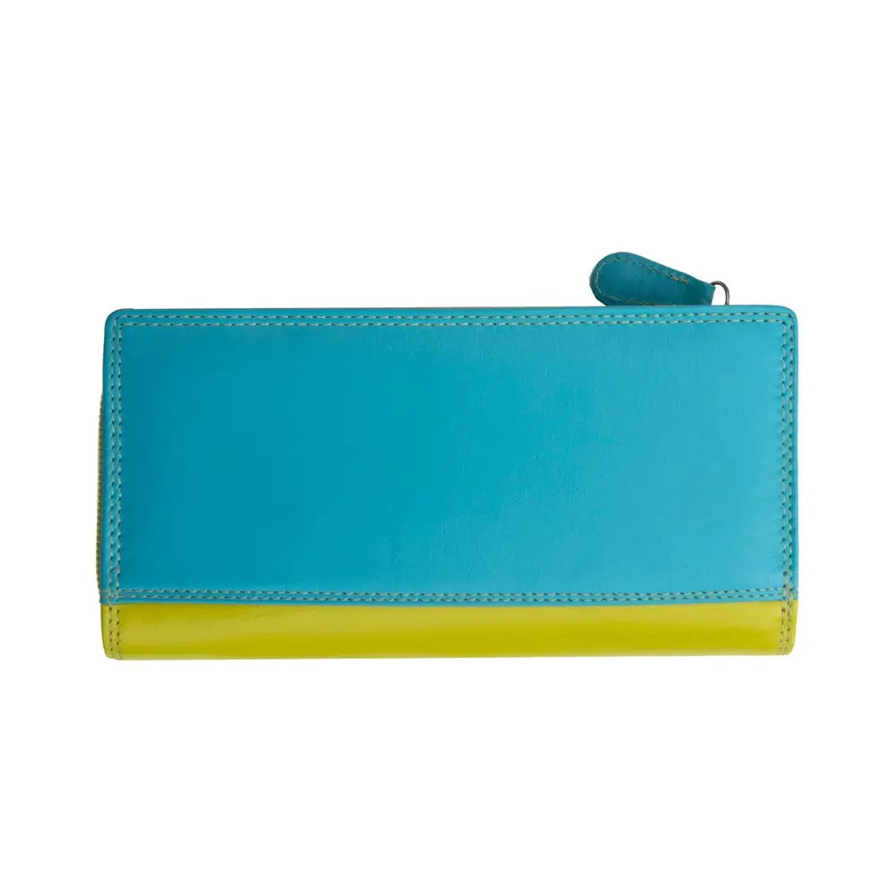 Back view of Blue and green wallet on a white background