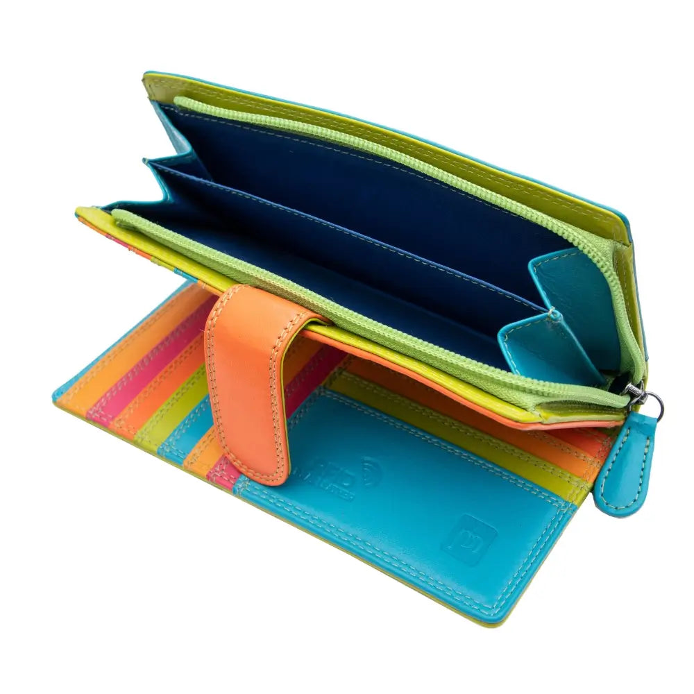 Green wallet with striped design on a white background