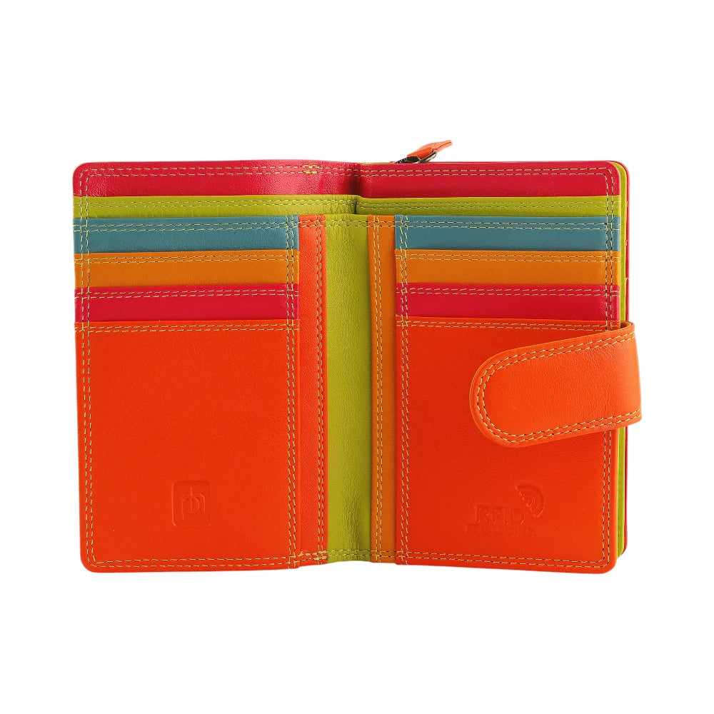 Green wallet with multiple card slots on a white background