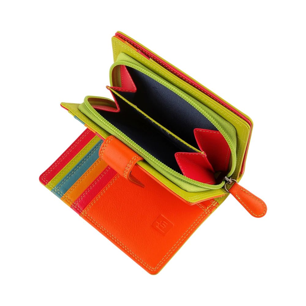 Green wallet with multiple card slots on a white background